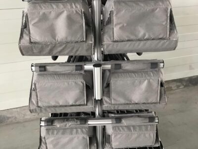 Aluminum profile rack with textile separators for steering wheels