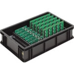 Rack systems and holders for ESD stackable boxes