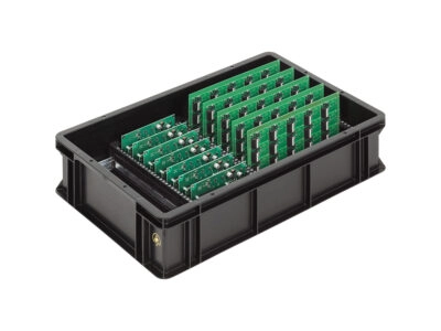 Rack systems and holders for ESD stackable boxes